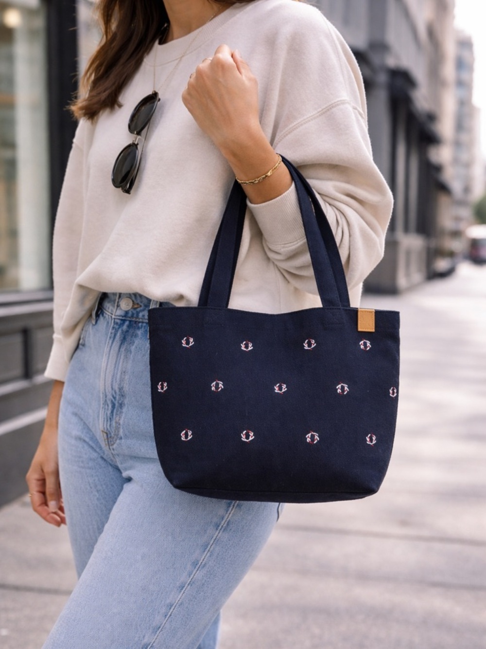 Fred Perry Navy Blue Canvas Tote Bag – Anchor Embroidery Design